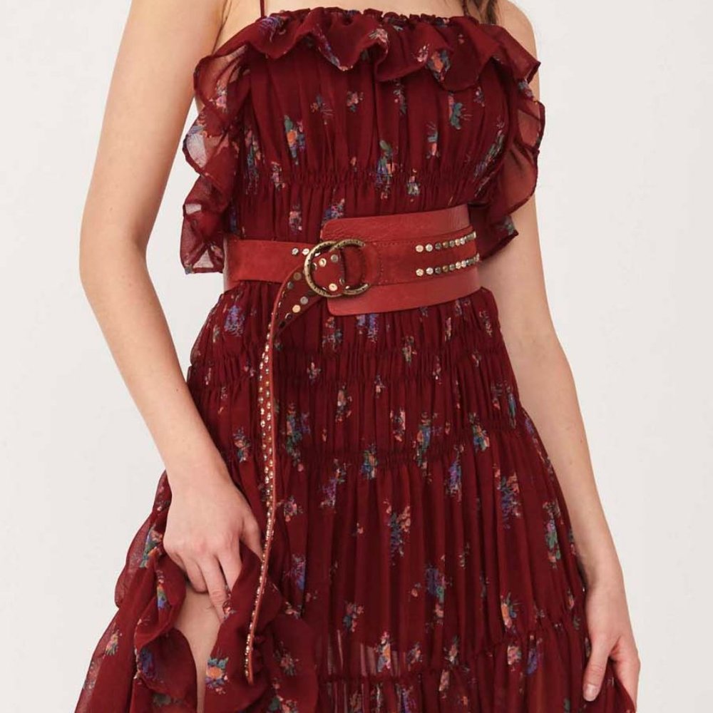 🎉LAST CHANCE🎉 NWT Free People We The Free Mason Studded Belt / Crimson - Picture 3 of 3